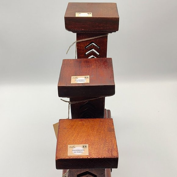 My Mela Mela Artisans Set of 3 Pillar Candle Holder Dark Wood Handmade Column - Picture 6 of 16